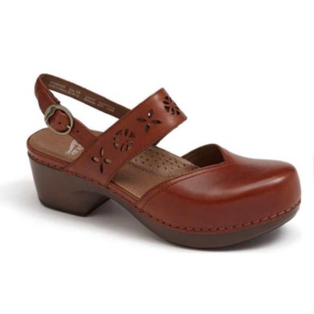 Dansko Trista Leather Clog Mules Wedge Sandals